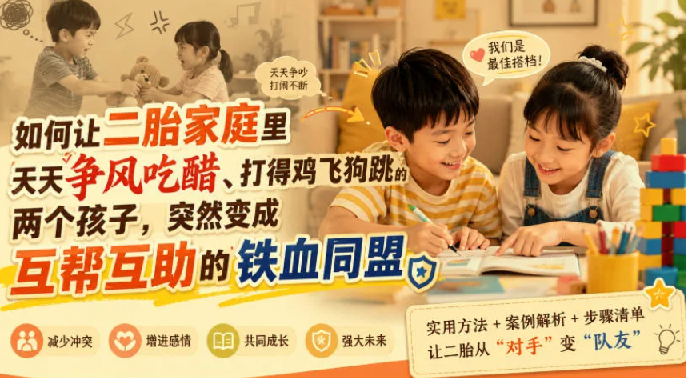 付费文章：如何让二胎家庭里天天争风吃醋、打得鸡飞狗跳的两个孩子，突然变成互帮互助的铁血同盟？