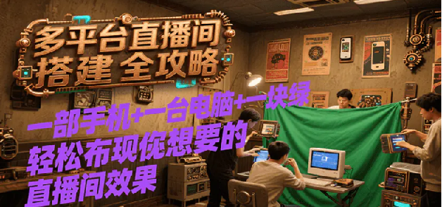 多平台直播间搭建全攻略，一部手机+一台电脑+一块绿布轻松实现你想要的直播间效果