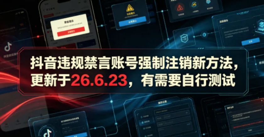 抖音违规禁言账号强制注销新方法，更新于26.6.23，有需要自行测试